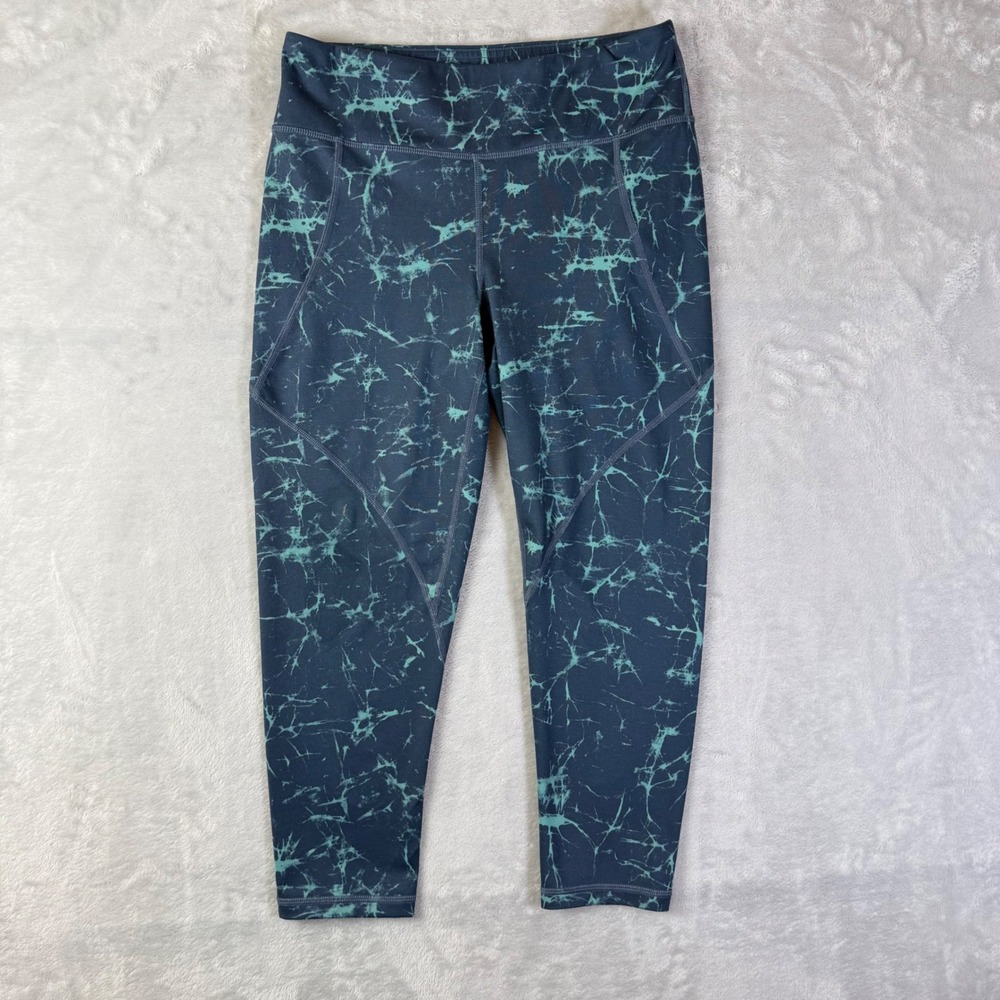 Patagonia Leggings Womens Medium Teal Green Marble Print Active Crop Yoga Tights